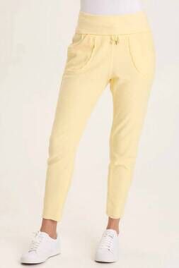 NEW WEARABLES kiefer slim leg crepe knit pants in butter yellow